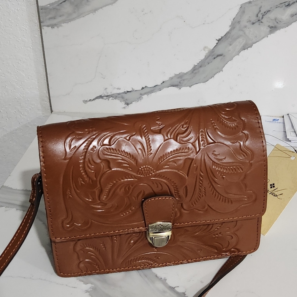 Elegant Brown Embossed Crossbody Bag